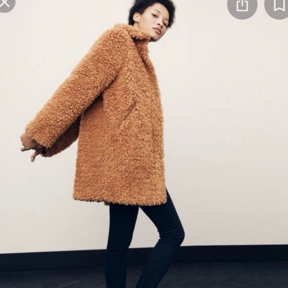 jcrew textured teddy vegan sherpa coat warm brandy brown XL super soft! - Picture 13 of 15